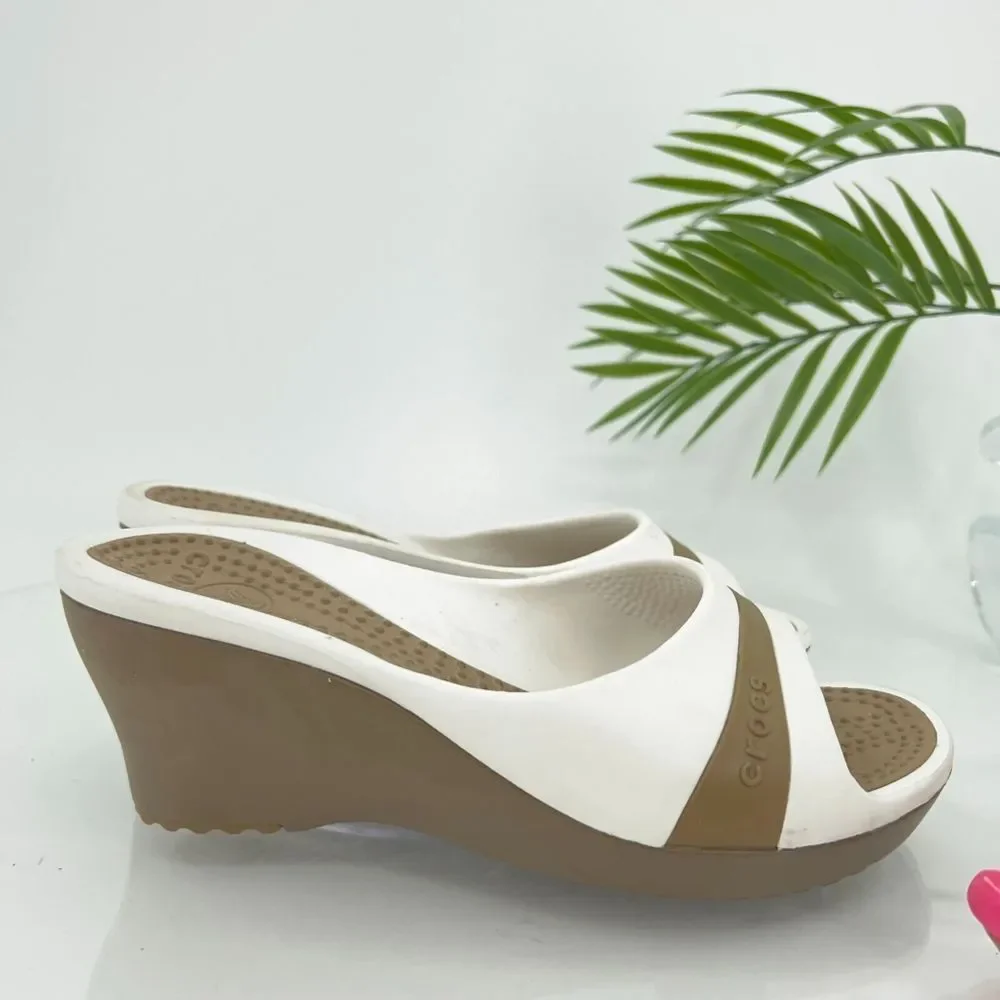 Crocs Sassari Slide Sandal Women's Size 7 Brown White Rubber Slip On Shoes - Picture 4 of 14